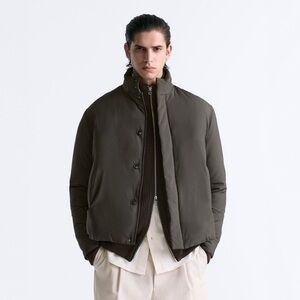 Zara Men's Light Puffer Jacket in Warm Gray